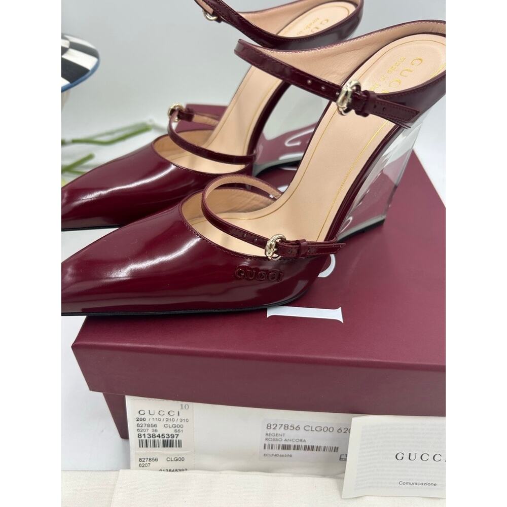 Women's Gucci calf skin Rosso wedge mules size 38 made in Italy - Picture 6 of 14